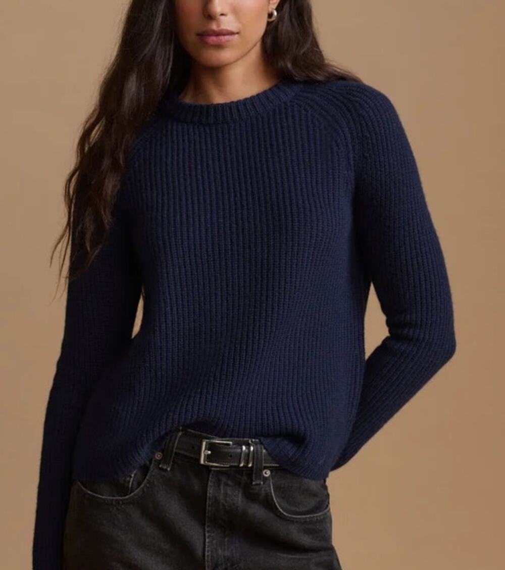 Jenni Kayne 100% Cashmere Long Sleeve Boxy Fisherman Sweater Navy Small